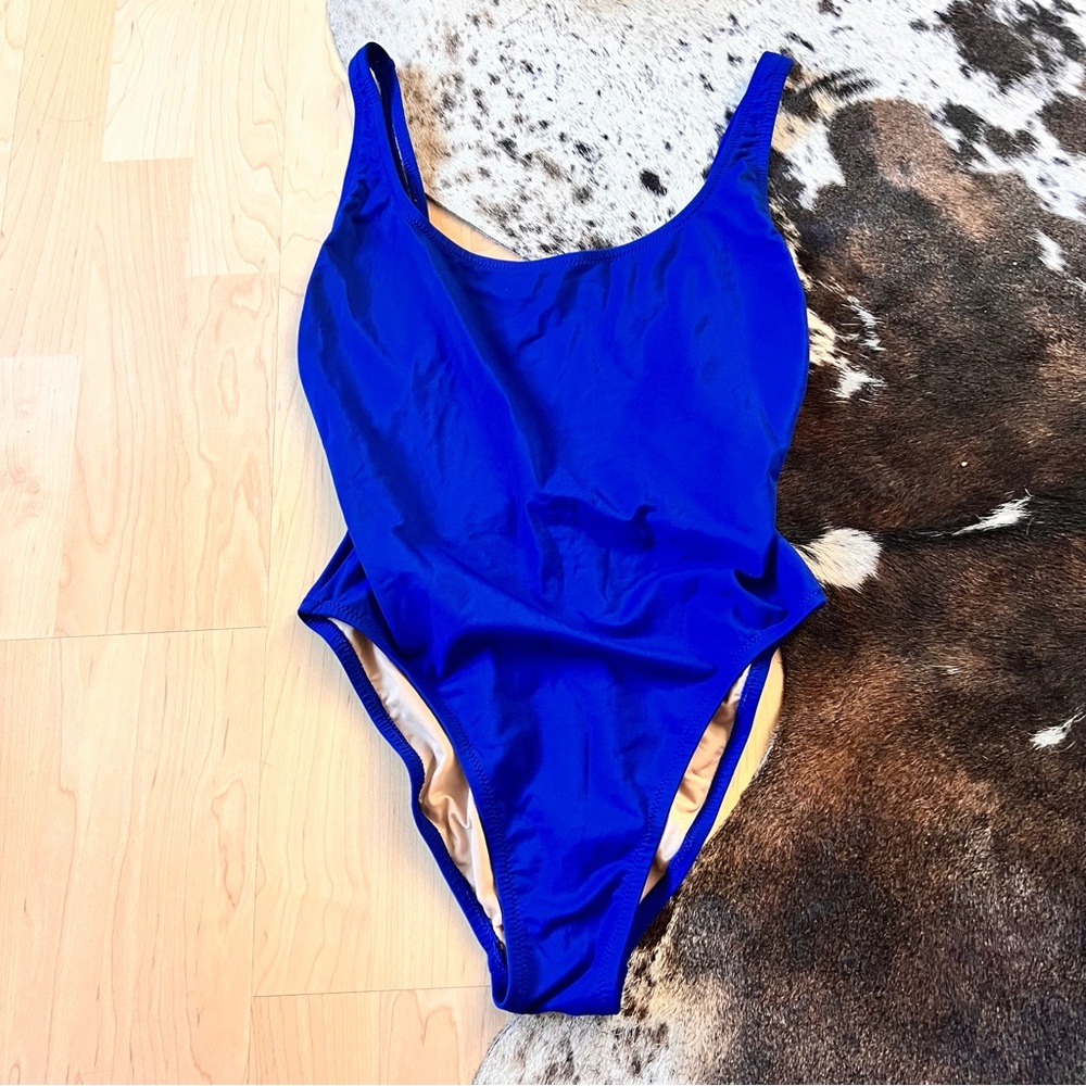 J. CREW Colbolt Blue Plunge Scoopback One Piece Swimsuit Size 4